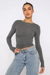 Fitted long sleeve crew neck top - View 16 | TEVQA