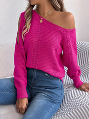 White Hollow Out Cold Shoulder Knit Sweater - TEVQA