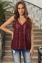 Sequin V-Neck Cami Top - View 11 | TEVQA