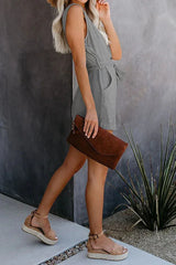 Front Tie Knot Solid Romper - TEVQA