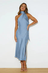Elegant halter neck satin maxi dress - View 11 | TEVQA