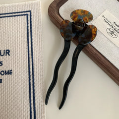 Acetate Flower French Hair Pin - 5.2" Wavy Chignon Pin