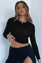 Fitted long sleeve crew neck top - View 21 | TEVQA