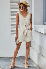 Front Tie Knot Solid Romper - TEVQA