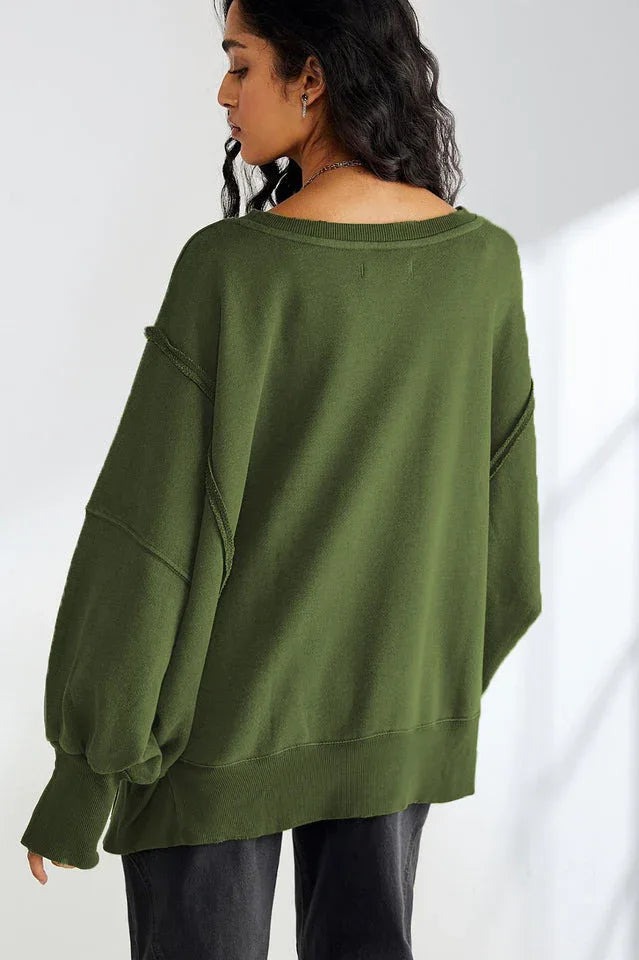 Oversized Contrast Trim Sweatshirt - View 27 | TEVQA