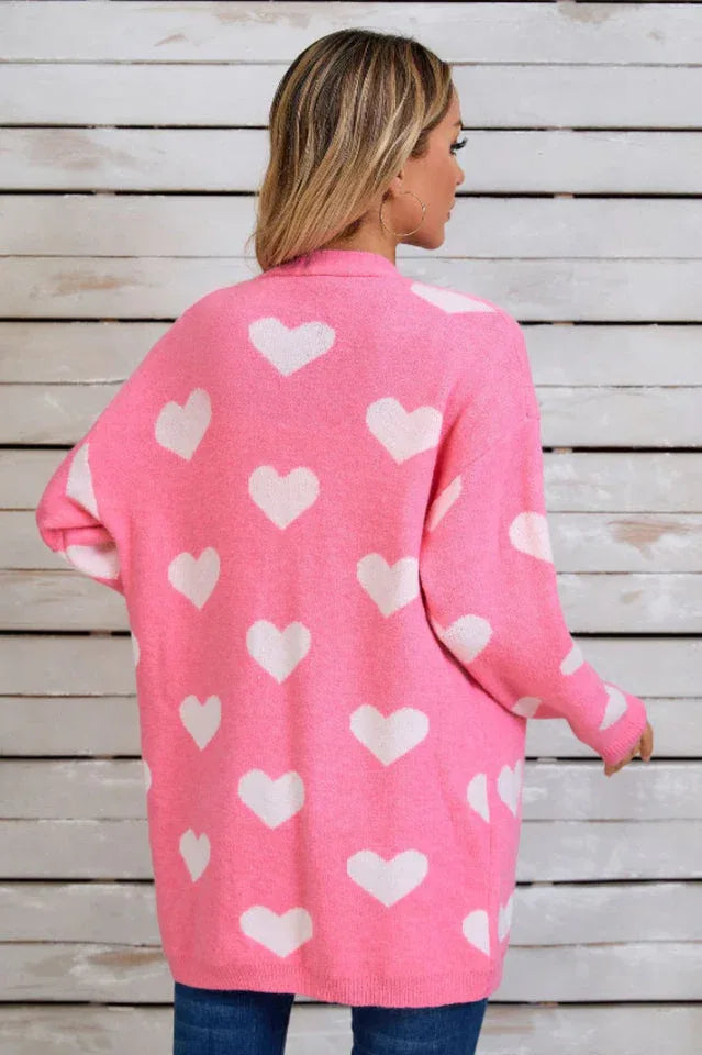 Heart Print Knit Cardigan - View 8 | TEVQA