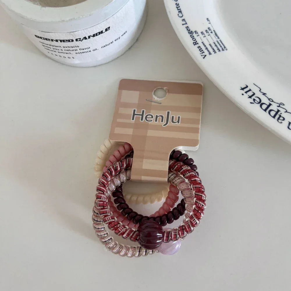 Spiral coil hair ties with bead accent - View 7 | TEVQA