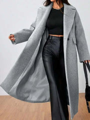 The Manhattan Grey Oversized Lapel Long Coat - TEVQA
