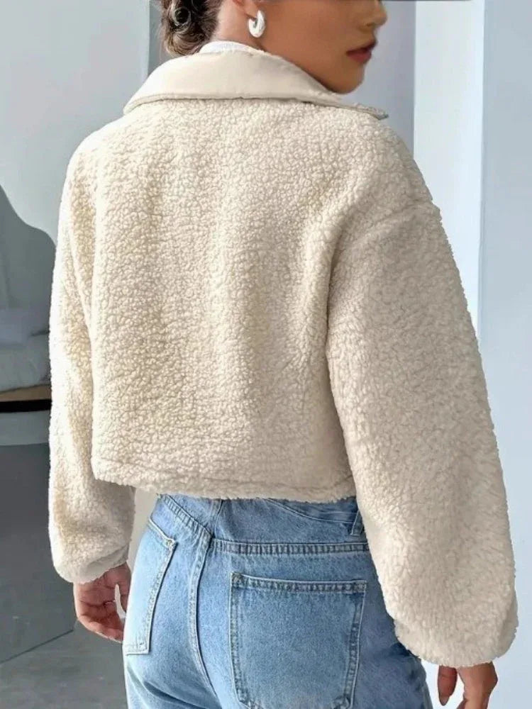 The Aspen Cropped Faux Sherpa Jacket - TEVQA