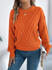 White Pointelle Knit Sweater - TEVQA