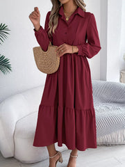 Navy Blue Ruffled Tiered Shirt Dress - View 29 | TEVQA