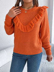 Ruffle Trim Knit Sweater - View 15 | TEVQA