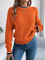 Khaki Textured Knit Sweater - TEVQA