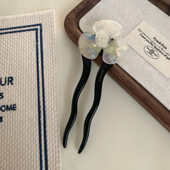 Acetate Flower French Hair Pin - 5.2" Wavy Chignon Pin