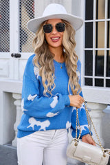 Red Bow Pattern Knit Sweater - View 9 | TEVQA