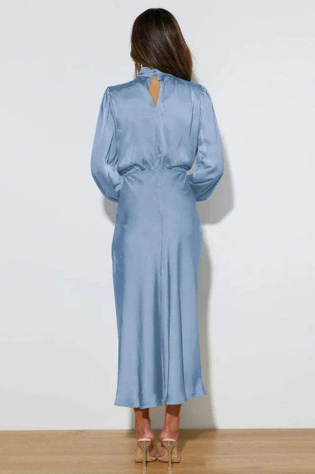 High Neck Satin Midi Dress - View 26 | TEVQA
