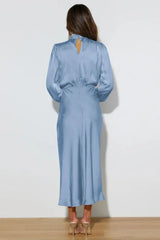 High Neck Satin Midi Dress - View 26 | TEVQA