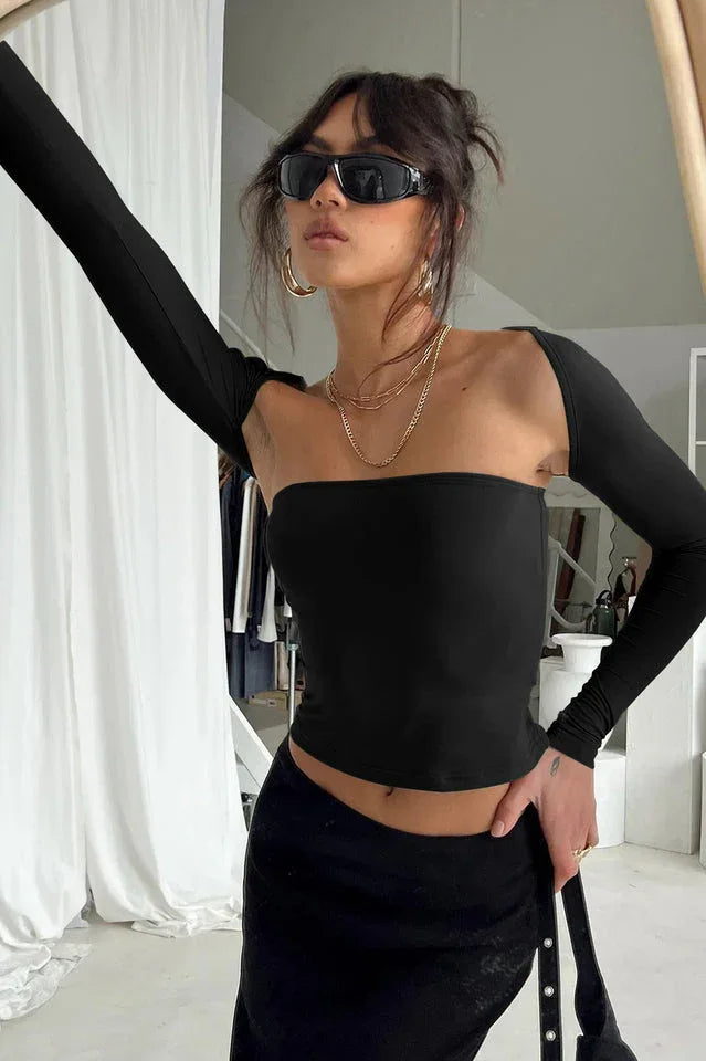 White Two Piece Bolero Tube Top Set - TEVQA