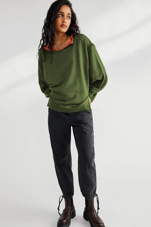 Oversized Contrast Trim Sweatshirt - View 28 | TEVQA