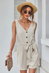 Front Tie Knot Solid Romper - TEVQA