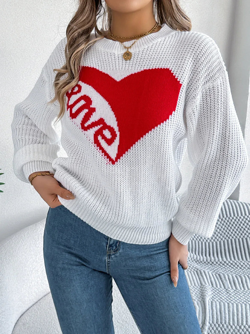 Heart Graphic Knit Sweater - View 9 | TEVQA