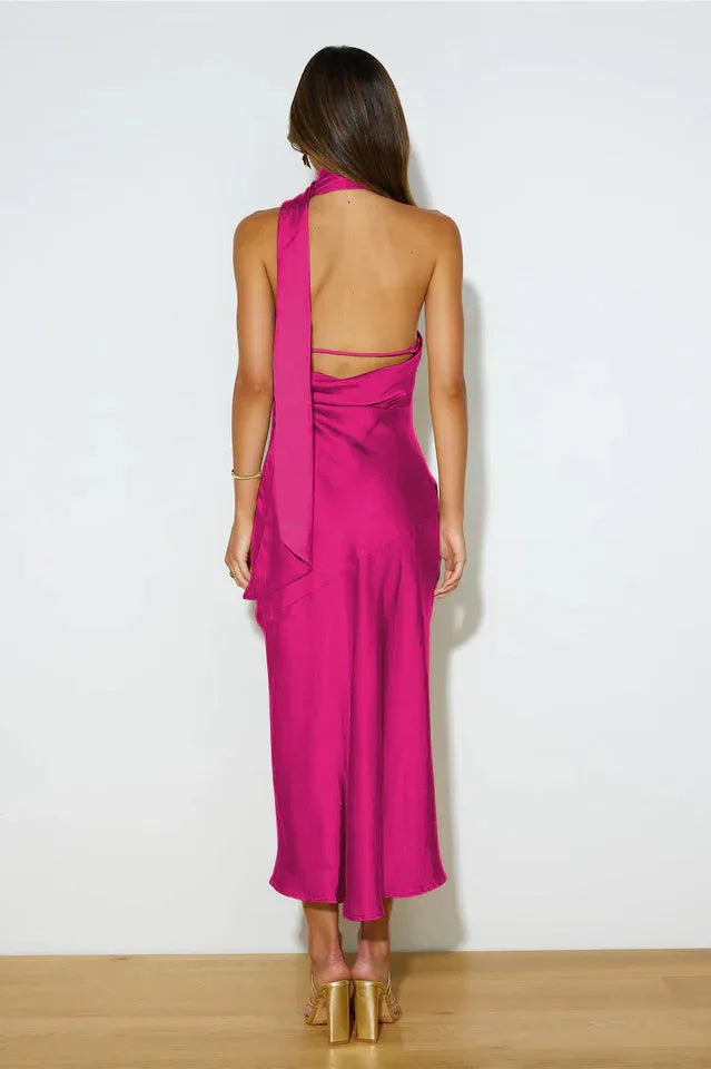 Elegant halter neck satin maxi dress - View 18 | TEVQA