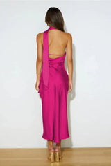 Elegant halter neck satin maxi dress - View 18 | TEVQA