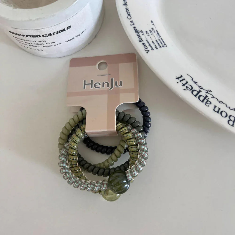 Spiral coil hair ties with bead accent - View 6 | TEVQA