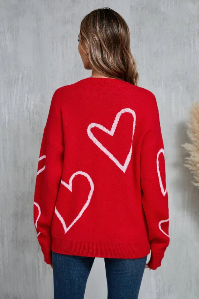 Heart Print Knit Sweater - View 10 | TEVQA