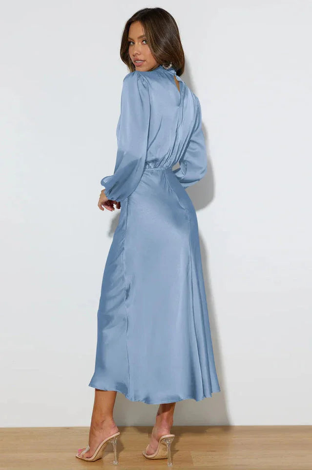 High Neck Satin Midi Dress - View 25 | TEVQA
