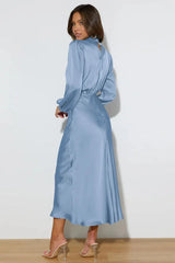 High Neck Satin Midi Dress - View 25 | TEVQA