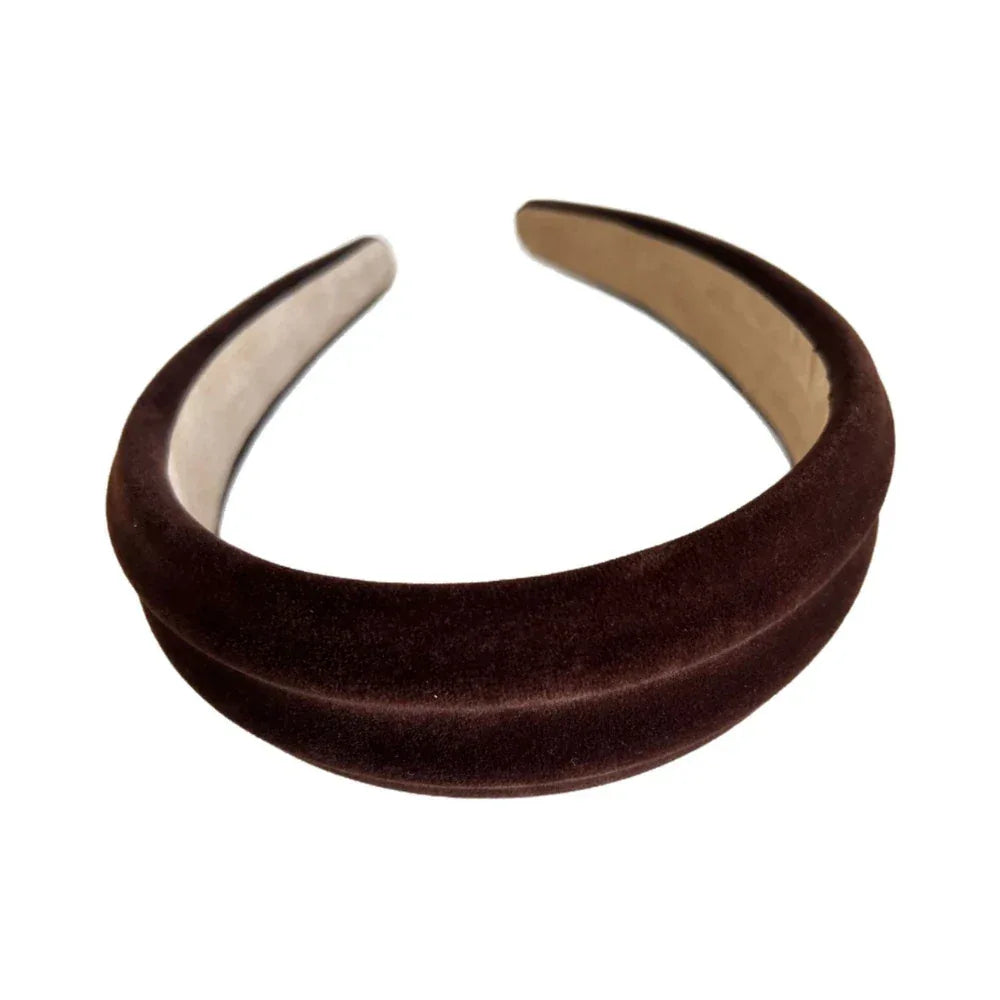 Brown velvet padded headband with textured surface