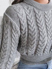 White Cable Knit Cinched Waist Crop Sweater - TEVQA