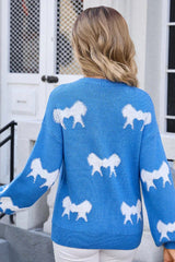 Red Bow Pattern Knit Sweater - View 10 | TEVQA