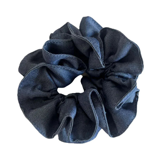 Denim scrunchie with ruffled edges