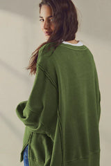 Oversized Contrast Trim Sweatshirt - View 30 | TEVQA