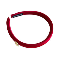 Slim Red Satin Headband with Charm Accent - TEVQA