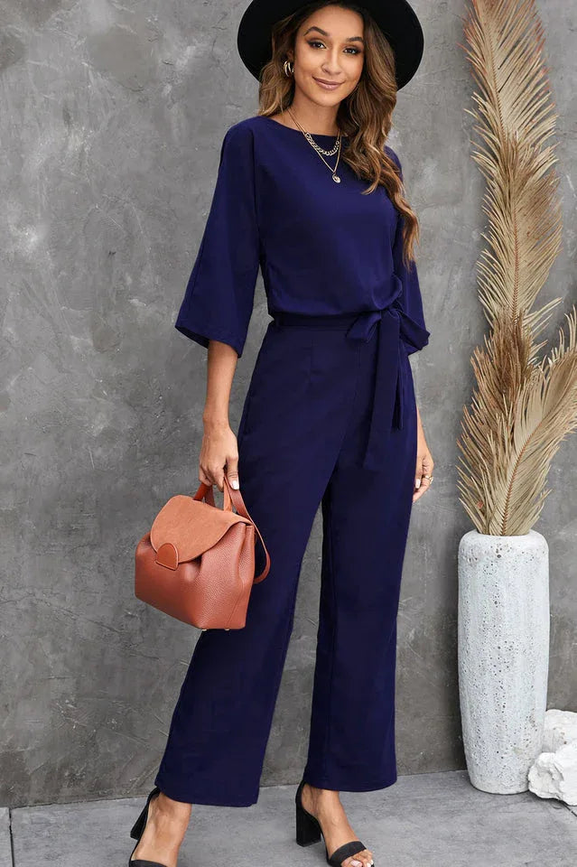 Belted Wide Leg Jumpsuit - View 11 | TEVQA