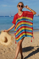 Rainbow Stripe Openwork Slit Cover Up - View 24 | TEVQA