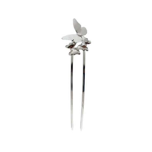 Long Butterfly Metal Hair Fork - 5.9" French Bun Pin - TEVQA
