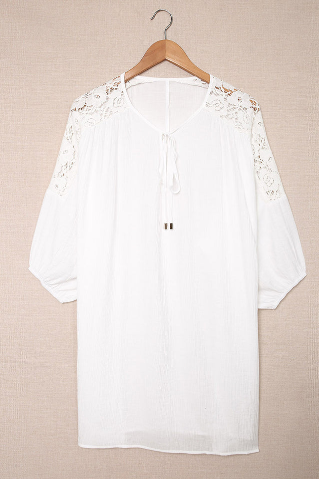 Spliced Lace Three-Quarter Sleeve Cover Up | Dress In Beauty