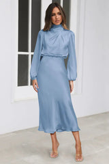 High Neck Satin Midi Dress - View 22 | TEVQA