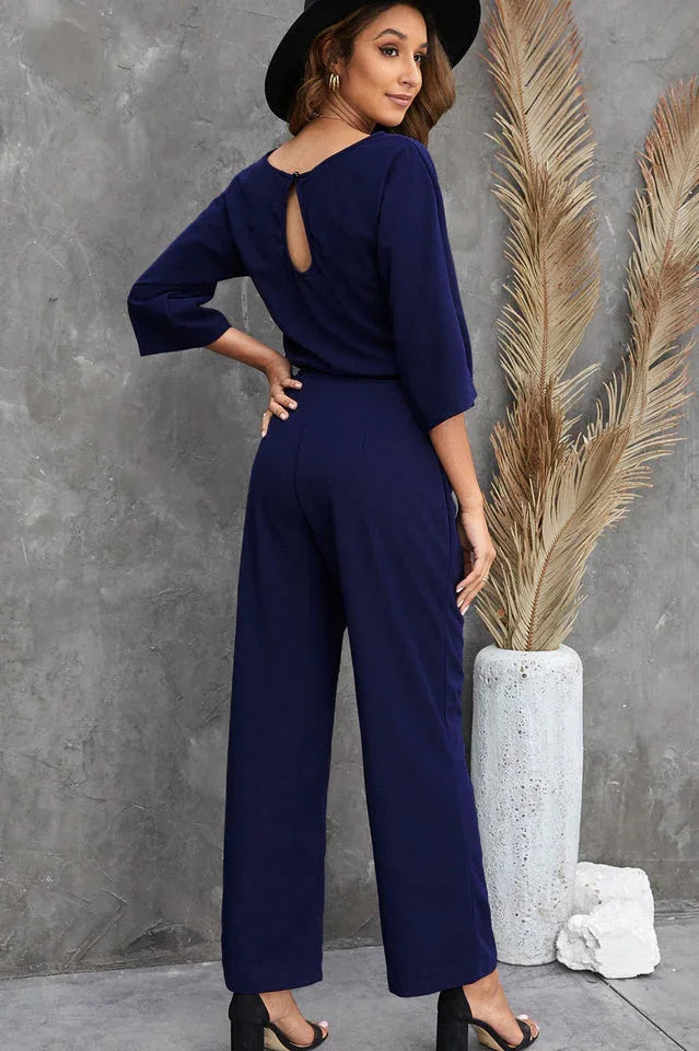 Belted Wide Leg Jumpsuit - View 12 | TEVQA