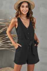Front Tie Knot Solid Romper - TEVQA