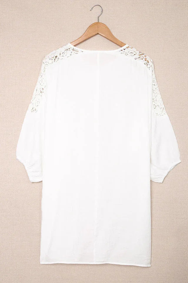 Lace Trim Three-Quarter Sleeve Cover-Up - View 7 | TEVQA