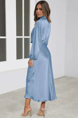 High Neck Satin Midi Dress - View 23 | TEVQA