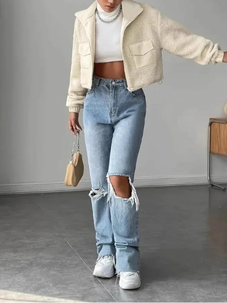 The Aspen Cropped Faux Sherpa Jacket - TEVQA