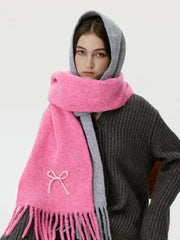 Wool Blend Pearl Bow Scarf - TEVQA