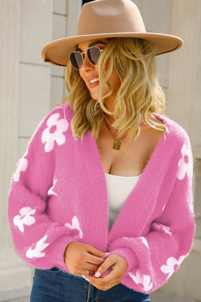 Fuzzy Floral Knit Cardigan - View 27 | TEVQA