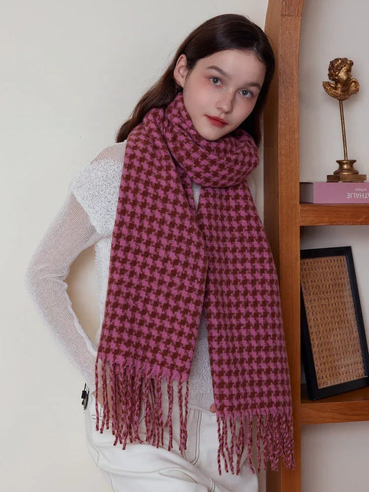 Oversized Faux Cashmere Houndstooth Scarf - TEVQA